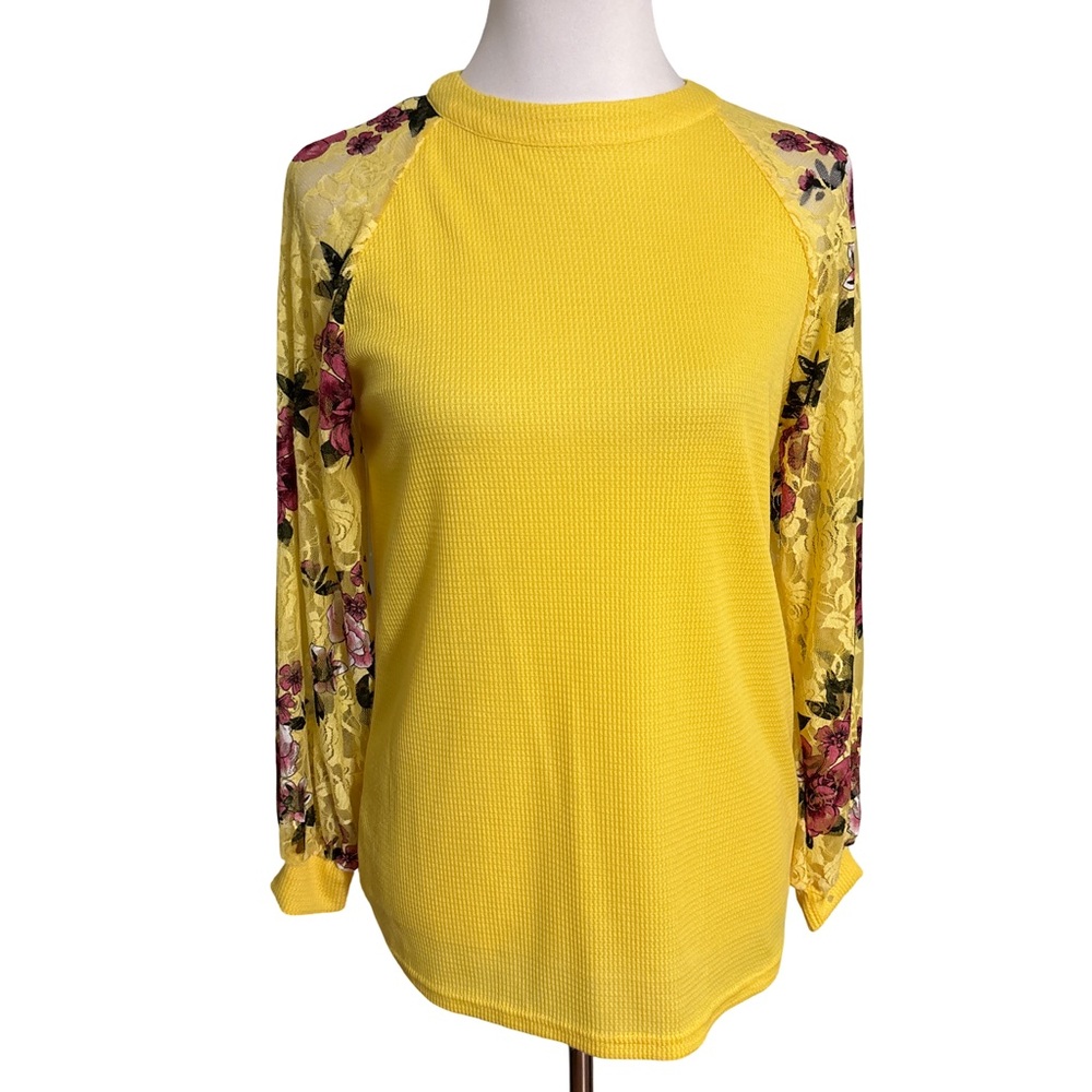 Yellow Floral Sleeve Blouse Elegant